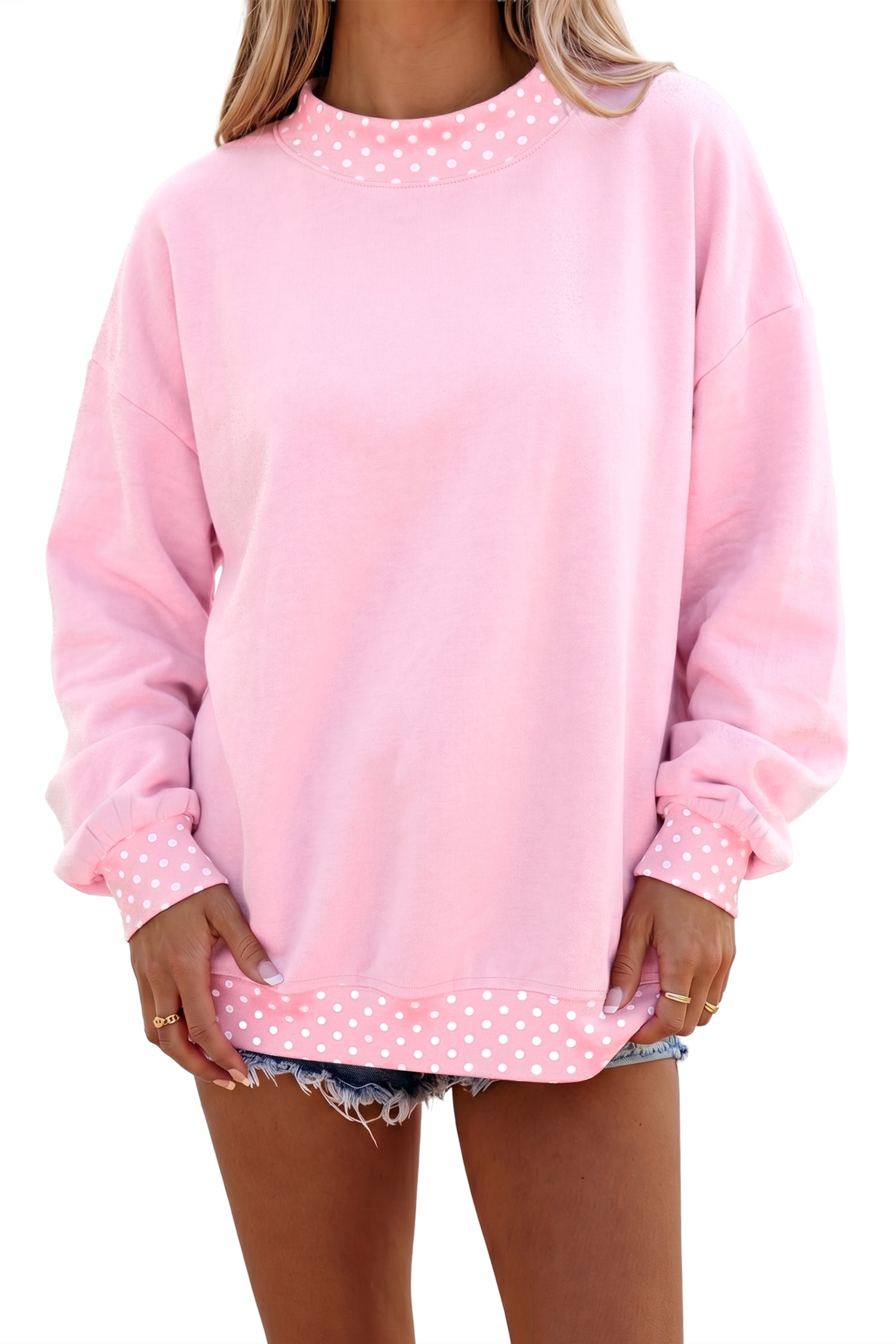 Orange Colorblock Polka Dot Contrast Trim Oversized Sweatshirt