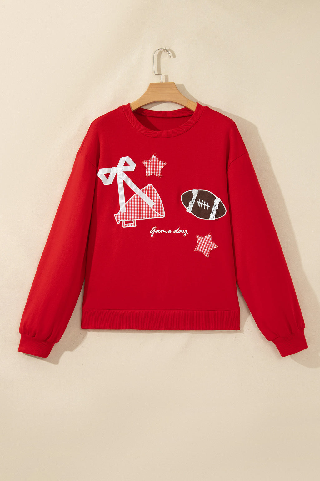 Black Gingham Patch Embroidered Rugby Game Day Stars Sweatshirt