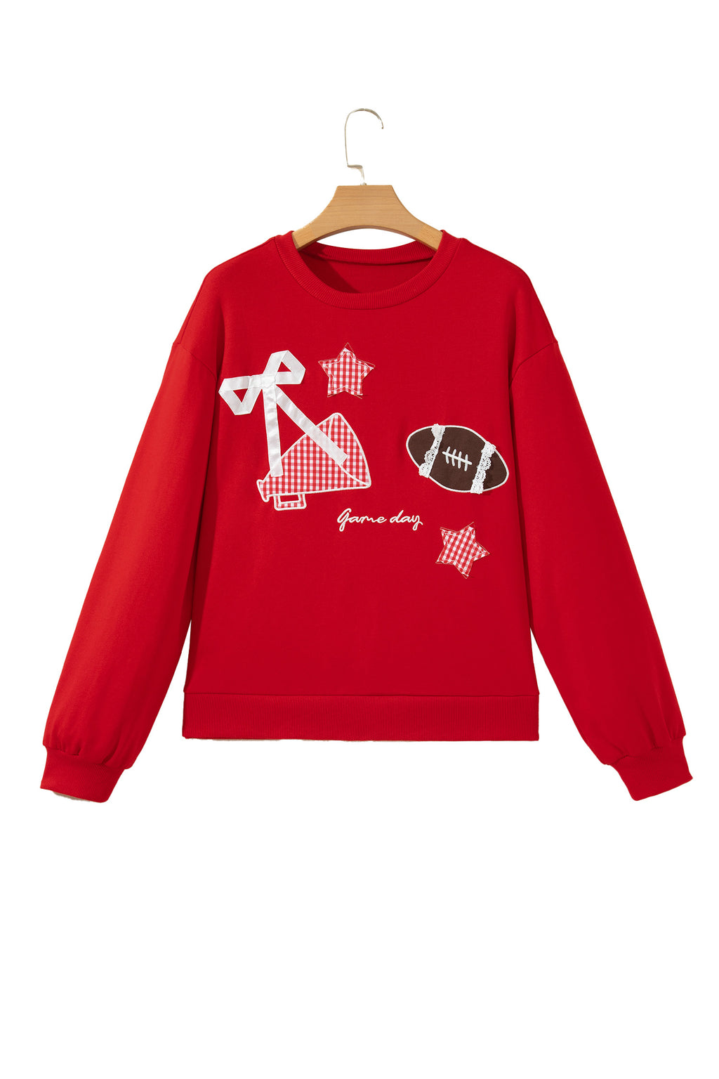 Black Gingham Patch Embroidered Rugby Game Day Stars Sweatshirt